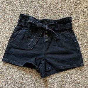 Black denim shorts